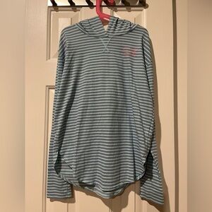 Vineyard Vines Edgartown T-Shirt Hoodie Striped Blue Teal Kids Size L (14/16)